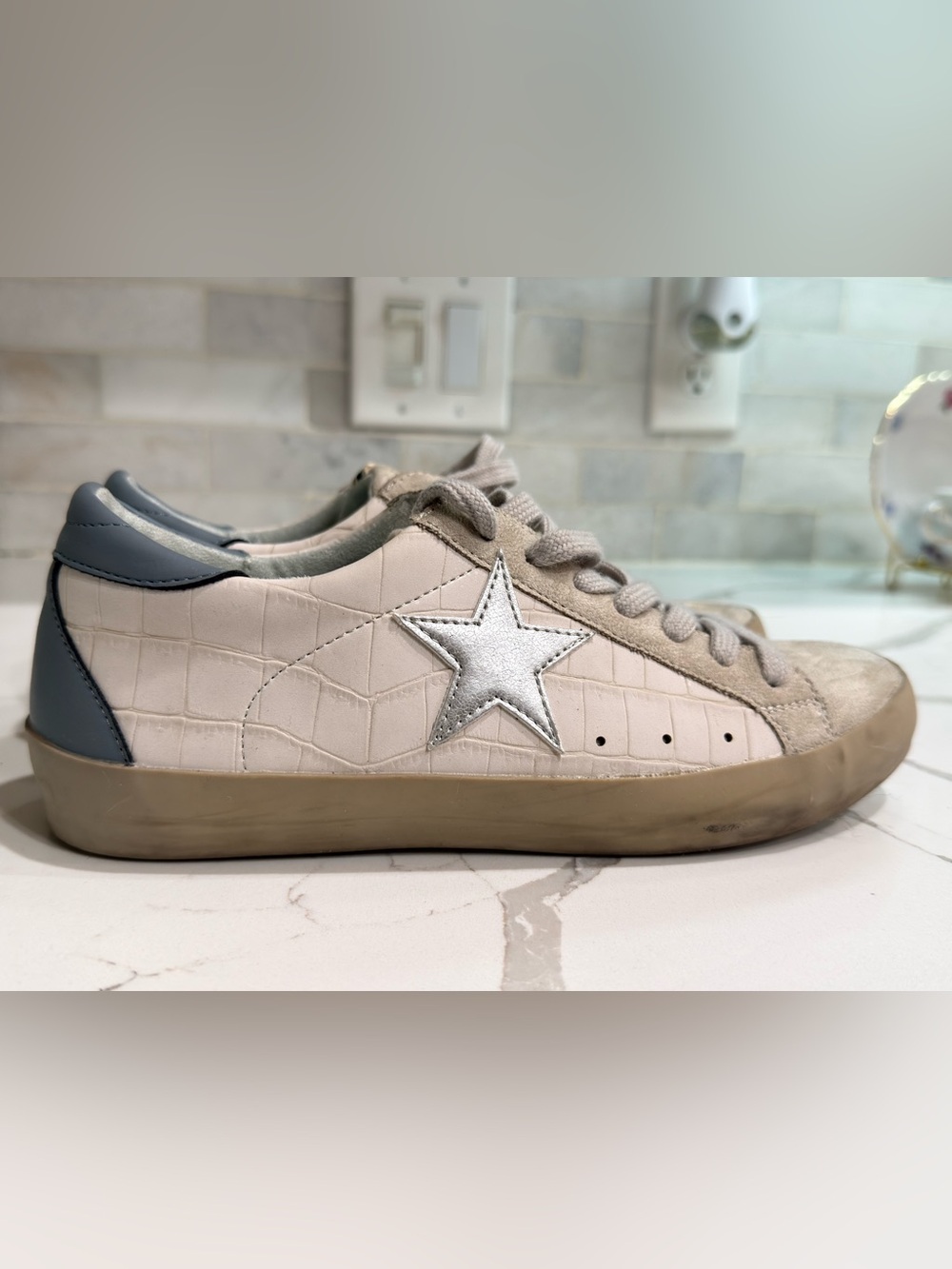 SHU SHOP Paula Croc-Embossed Vintage-Style Star Sneaker